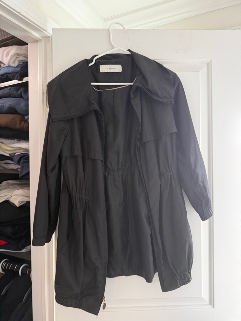 T Tahari Black Trench-Style Anorak